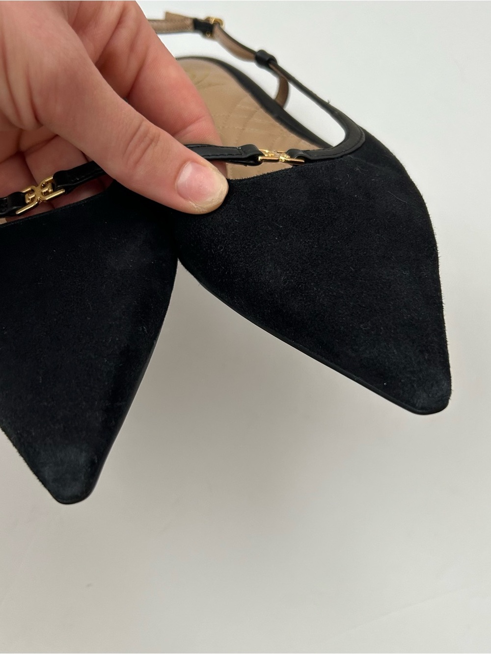 Sam Edelman Cohen Suede Slingback Pointed Flats Black Gold 9 - Picture 12 of 16